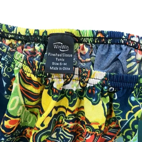 Win Win Womens Small Medium Multicolor Paisley Boho Pinwheel Sleeve Tunic Top
