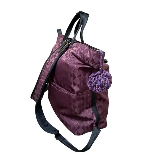 Kanana Project Burgundy Nylon Backpack Tote Bag Geometric Travel Large 14” x 17” Purple