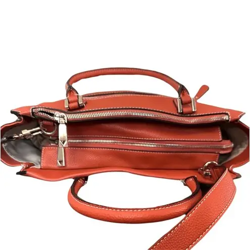 Guess Satchel Handbag Burnt Orange Canvas Leather Trim Top Handle Crossbody Bag