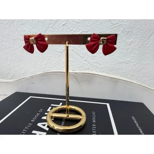 Red Bow Stud Earrings Gold Accent | Cute Holiday Christmas Gift | NEW