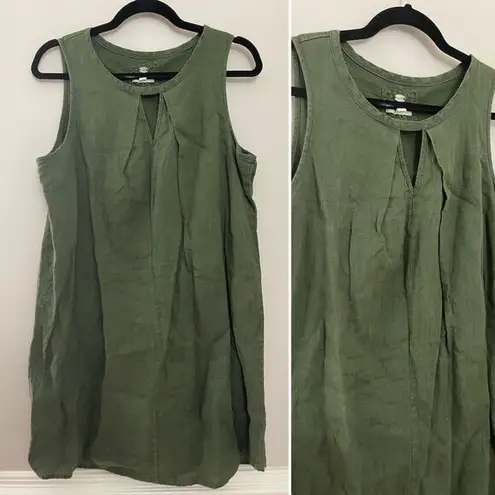 cupio Olive 100% Linen Minimalist Earthy Lagenlook Summer Tank Shirt Dress L