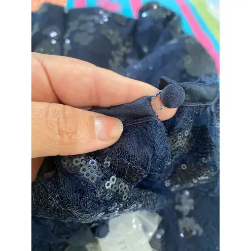 Teri Jon Mother of The Bride Navy Off The Shoulder Sequin Evening Gown Size 10 Blue