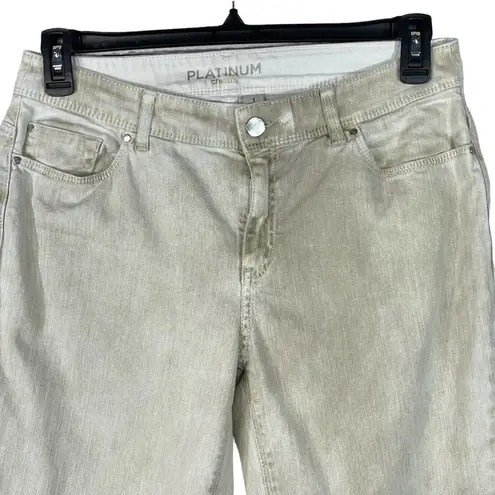 Chico's Chico’s Platinum SZ 1 (8) Crop Jeans Mid-Rise Stretch Pockets Beige Stonewash