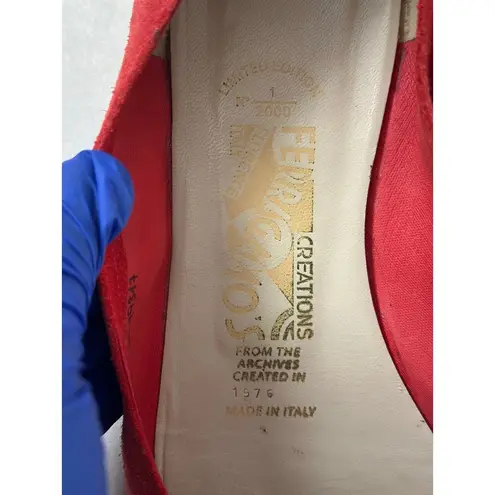 Salvatore Ferragamo Red Suede Sqaure Toe Wedge Heels Espadrilles Limited Edition