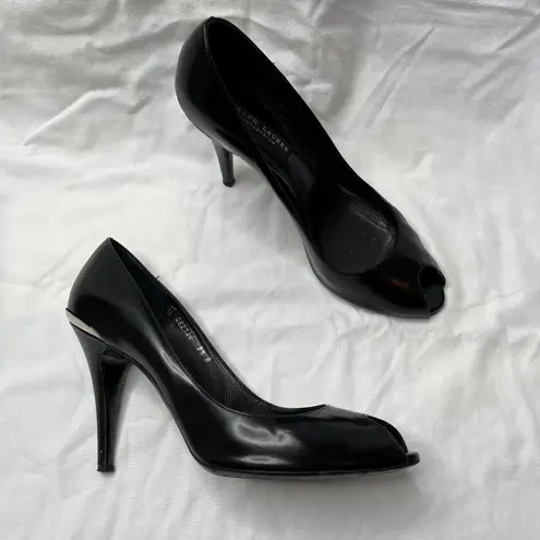 Ralph Lauren Collection purple label black peep toe heels size 9.5 b