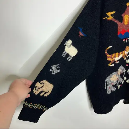 Susan Bristol Vintage 2 by 2 Noah’s Ark hand knit wool sweater womens size large