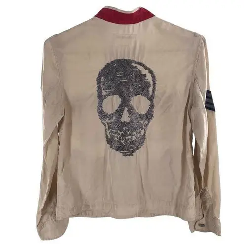 Zadig & Voltaire Womens M Skull Military Jacket Beige Cream Full Zip Lightweight