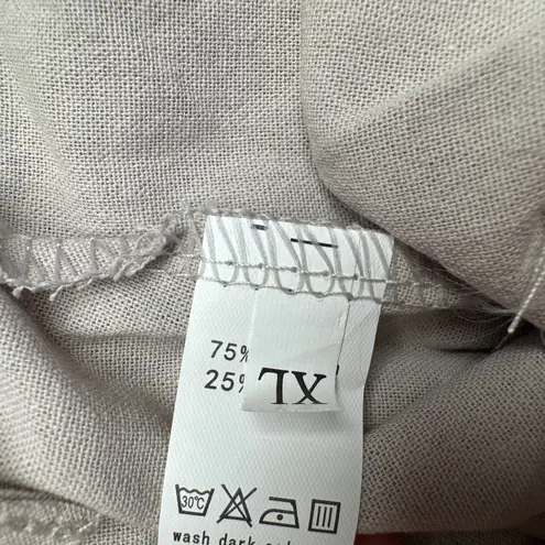 Womens Linen Blend Wide Leg Pants Light Beige Elastic Waist Drawstring Casual XL Gray