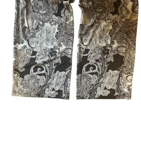 IMAN Easywear Pants SZ LG Brown Gold Trim Paisley Slinky Wide Leg Elastic Waist