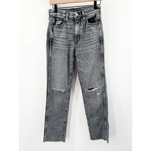 SLVRLAKE Hero Jeans Size 25 Midnight Rider NEW Distress High Rise Fray Straight Black