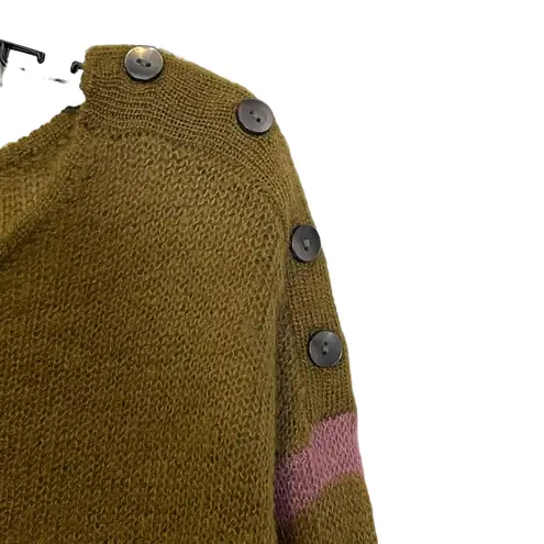 Loft Ann Taylor Women Medium Mohair Striped Pullover Sweater Long Sleeve Button Green