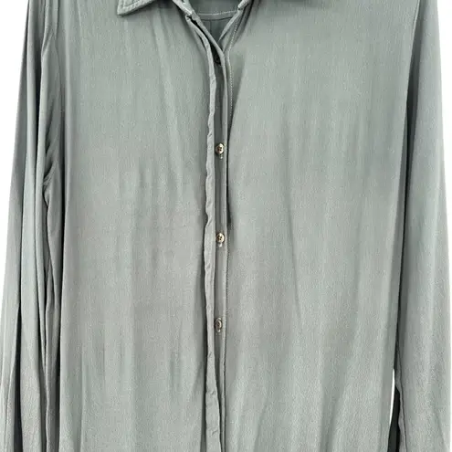 Monrow Jumpsuit Crepe Long Sleeve Collared Button Down Olive Green Size Large