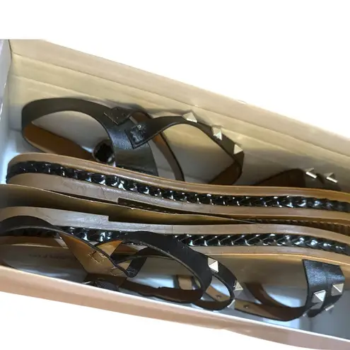 Olivia Miller Martina Black & Tan Studded Ankle Strap Sandals NWT 9