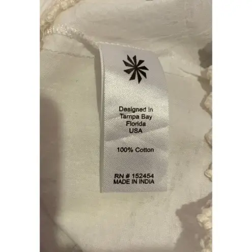 Karyn Seo White Sleeveless Button Up Blouse‎ Floral Embroidery Lace Trim Large Size undefined