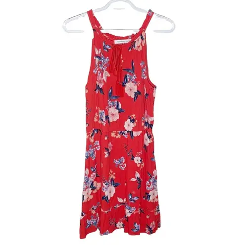 Cupcakes and Cashmere Cupcake and Cashmere crepe coral red floral ruffled tassel tie sun dress size L