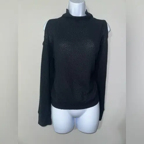 LNA Revolve Black Cold Shoulder Waffle Knit Long Sleeve Sweater EUC Size L Size L