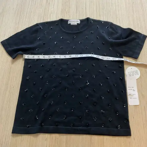 Vintage 80s 90s Outlander Sequin Black Flower Sweater Top Women's Small Chic New