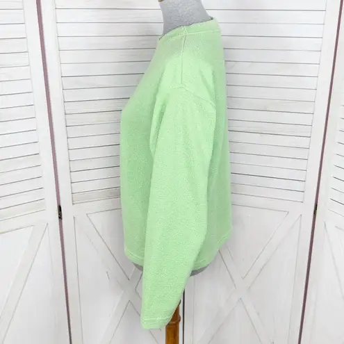 Exist Fleece Lined Terrycloth Knit Crew Neck Sweatshirt Lime Green Small