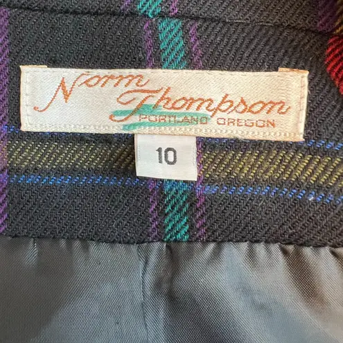 Norm Thompson Vintage Portland Oregon Rainbow Plaid Wool Blazer Women's Size 10 Black