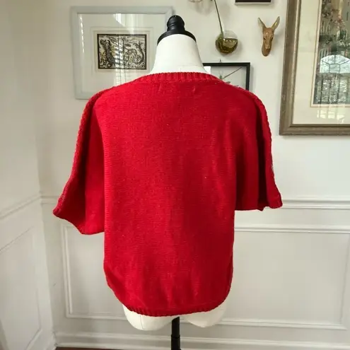 Vintage 80s Chaus Boat Neck Brush Stroke Bold Sweater M Red Size M