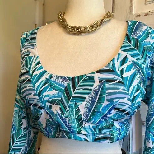 Swimsuits For All Leaf Print Long Sleeve Bikini Top Tropical Surf Swimwear M Blue Size M