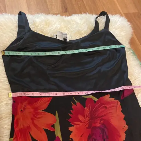 Vintage Cattiva Silk Floral Maxi Dress Sheer 2 Piece EUC Sz M Blk/Red Sleeveless Size M