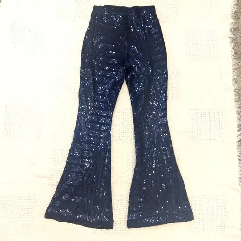 high waist small all over sequin flare leg stretch pant club rave P 3083 Blue