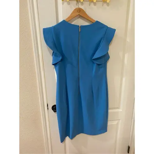 Calvin Klein NWT  Ruffled Short Sleeve Crew Neck Scuba Crepe Sheath Dress Size 16