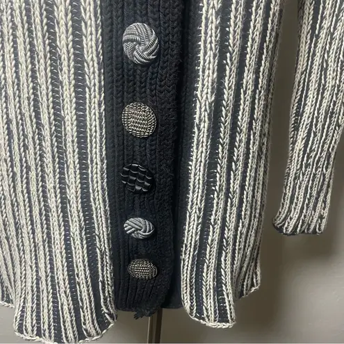 Pure Handknit Artisan Stripe Cotton Cardigan Sweater | Small | Neutral Style Black