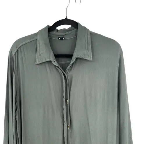 Monrow Jumpsuit Crepe Long Sleeve Collared Button Down Olive Green Size Large