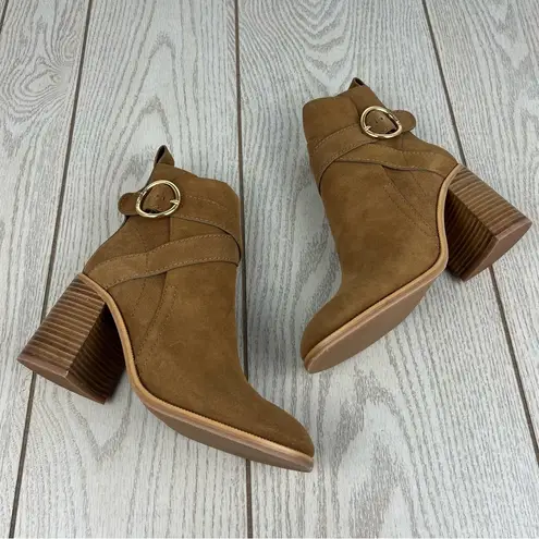 See By Chloe See by Chloé Suede Buckle Ankle Booties 37.5 Tobacco (Tan) & Goldtone Metal $525