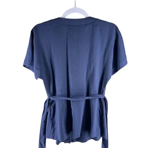 Lemon TART Womens Tops Size XS Feronia Dolman Short Sleeve Wrap Blouse Blue