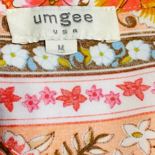Umgee  tangerine orange mix print floral top size M