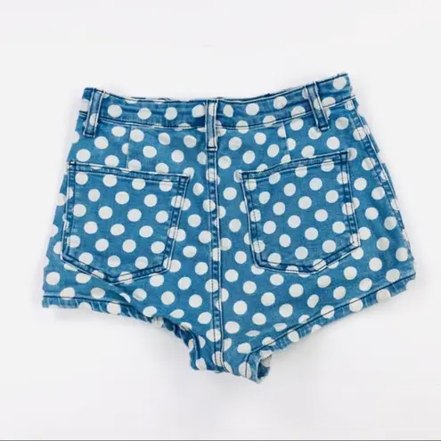 Topshop MOTO Retro Polka Dot Denim Short Shorts — Blue + White — Size 26