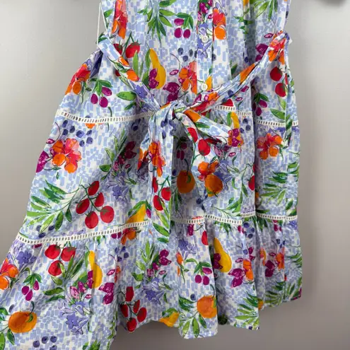 UNTUCKit for Her Sierra Dress Women's 6 White Blue Fruit Print Puff Sleeve NWT