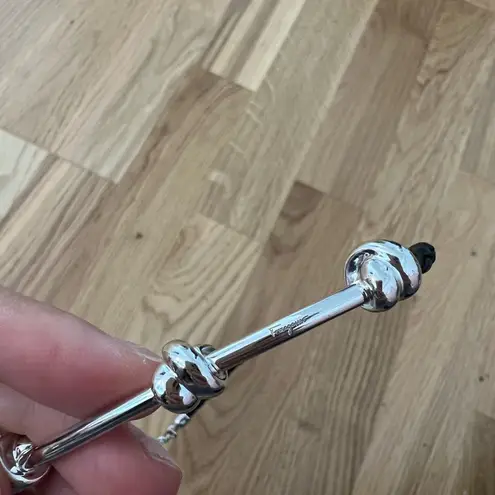 Salvatore Ferragamo New Ferragamo leather braided cord necklace with sterling silver knit detailing