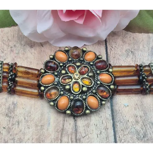 None Orange & Amber Color Choker Necklace 18" Adjustable Fall Hippie Witchy