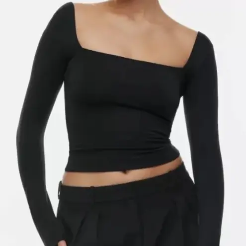 Babaton  Black Asymmetrical Long Sleeve Top