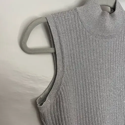 Charter Club Vintage 90s Knit Womens Top Sz M Silver Lurex Shimmer Y2K Mock Club