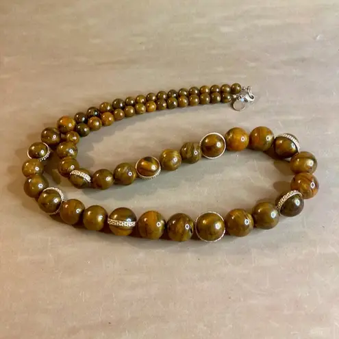 Dana Buchman 0115 Acrylic Tiger's Eye Graduated Bead Necklace w/Pave Bands