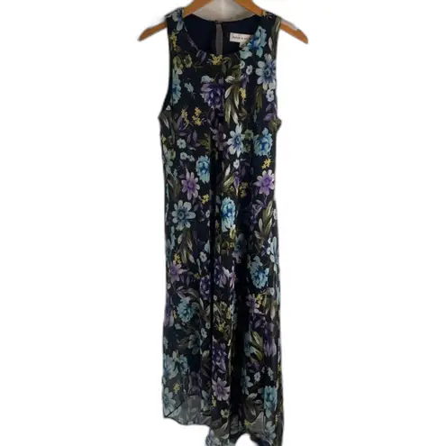 Emma & Michele  Black Floral Sleeveless Silky Lined Maxi Dress Sz Medium‎