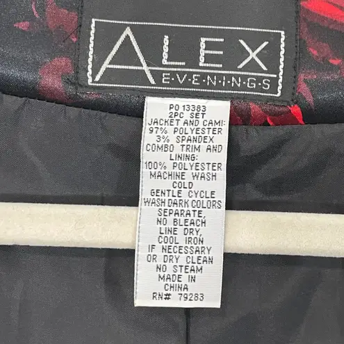 Alex Evenings  Black Red Rose Floral Print Jacket Camisole Set Women's XL