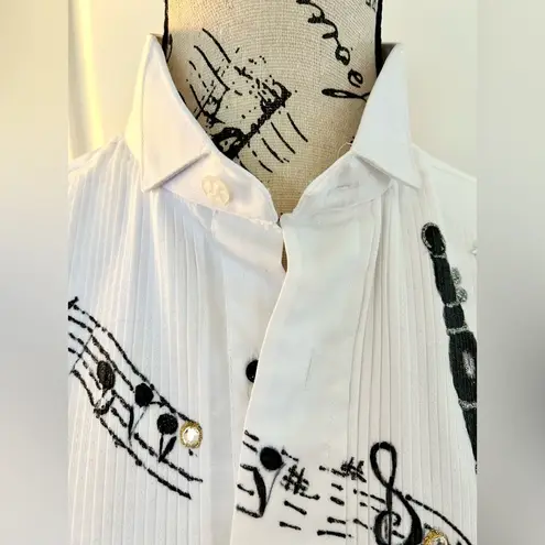 NEIL ALLYN Hand Painted Sax/Violin/Clarinet Chorus~Band~Jazz Tux Blouse Sz S White
