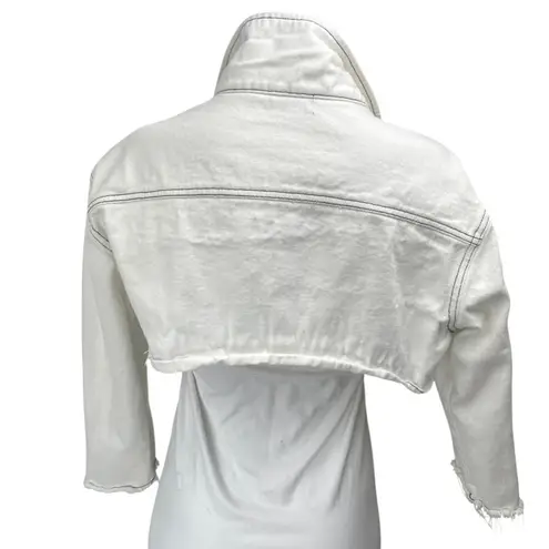 Oh My T Shirt Women's White Long Sleeve Cutoff Crop Denim Jean Jacket Size S2