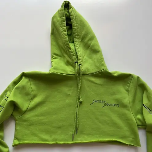 Pretty Little Thing  Neon Lime Secret Society Graphic Crop Hoodie Size S