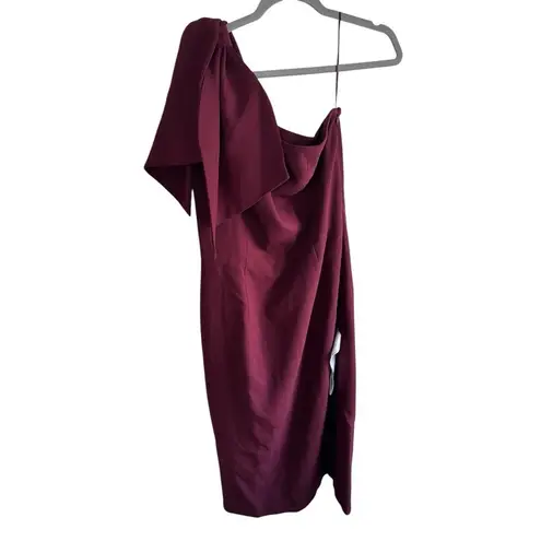 Dress the Population Tiffany One Shoulder Bow Detail Midi Sheath Large Burgundy