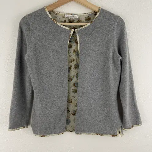 Casual Corner Vintage 90s Light Grey Angora Rabbit Hair Silk Preppy Cropped Cardigan Sweater
