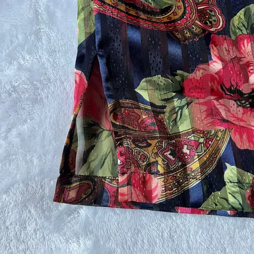 Victoria's Secret Vintage  Gold Label Satin Stripes Pajamas Top Floral Semi-Sheer