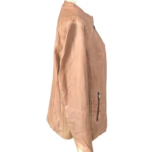 Valerie Stevens tan zip up faux leather jacket 1X