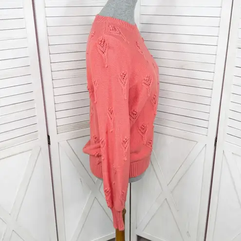 Loft  Bobble Pointelle Crewneck Sweater Coral Orange Medium